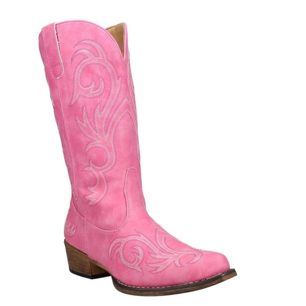 Sz 7 Women’s Roper Western Embroidered Boots Riley 12" Pink 09-021-1566-2422